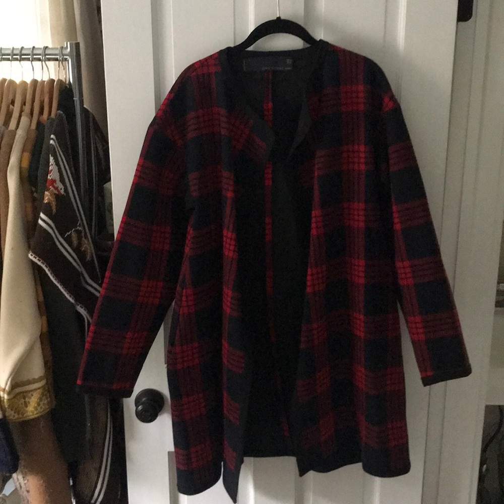 Zara red plaid coat size medium